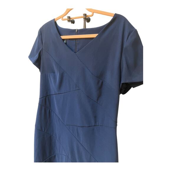 AB Studio Navy Blue Career Wear Short Sleeve Sheath Dress Size 16 Work Office - Picture 2 of 10